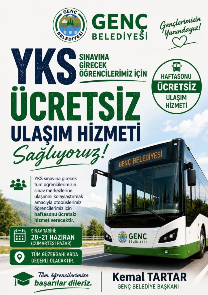 Genç Belediyesi’nden YKS öğrencilerine hafta sonu ücretsiz ulaşım desteği